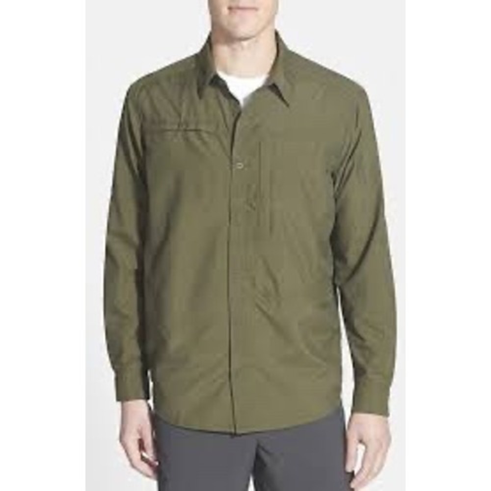 Mountain Hardwear Long Sleeve Button‎ Up Shirt Green Mens L G Outdoor Adventure